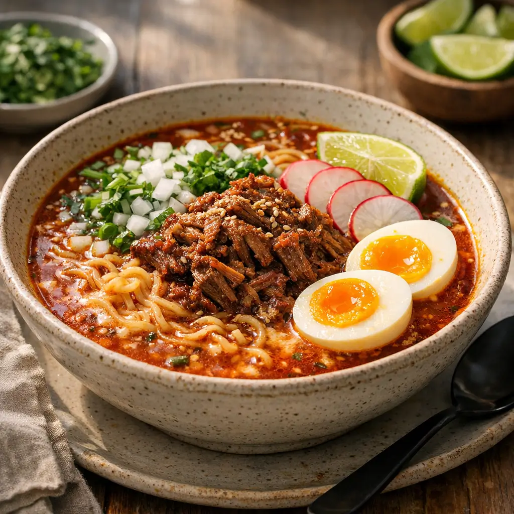 Birria Ramen with Cheesy Broth, Weeknight-Friendly Comfort