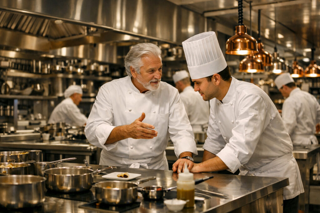 Chef mentoring in Michelin kitchen
