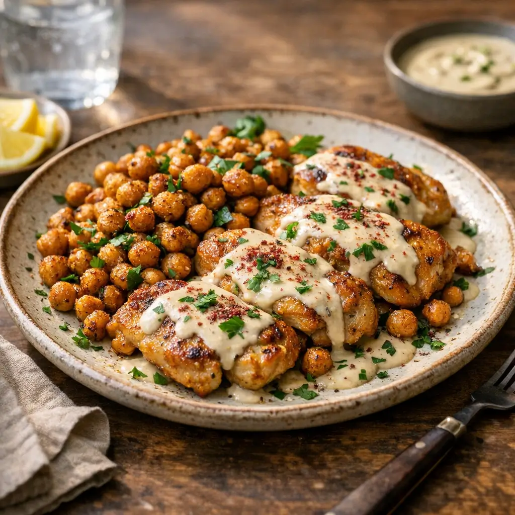 Lemon Tahini Chicken with Crunchy Chickpeas in 40 Minutes