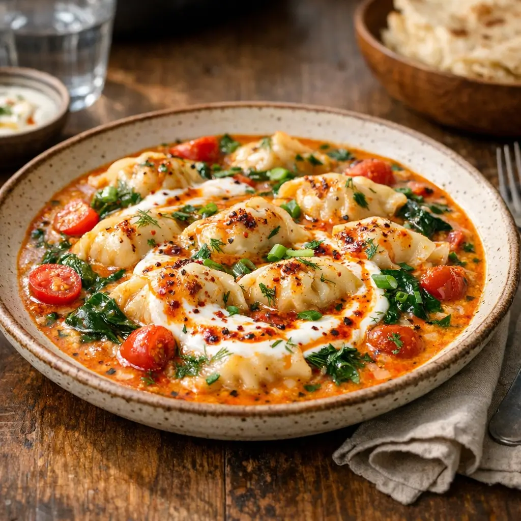 One-Pan Turkish-Inspired Dumpling Bake with Red Curry