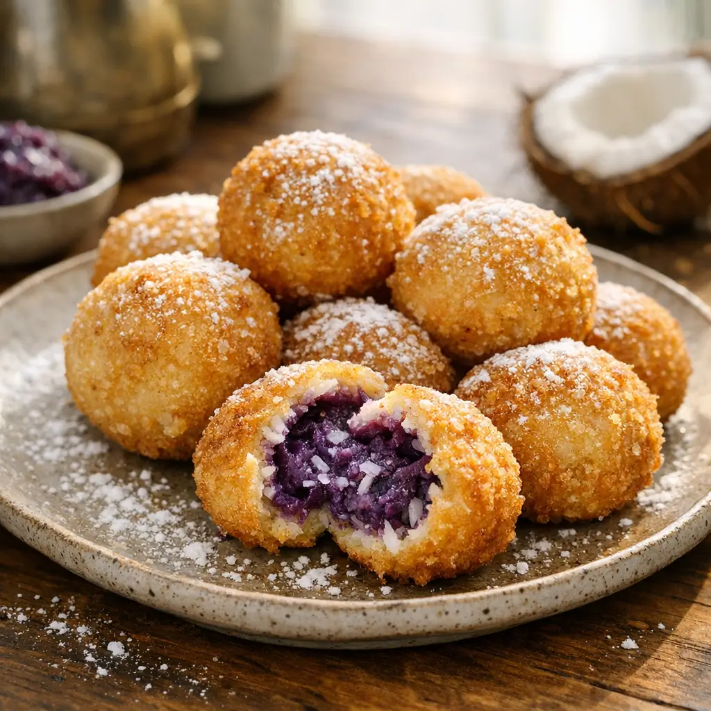 Ube Coconut Fritters That Fry Up Crisp and Chewy