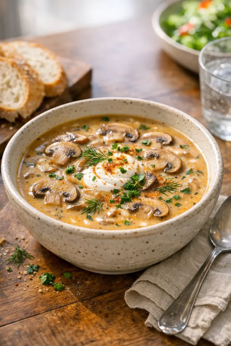 Creamy Hungarian Mushroom Soup with Dill and Paprika