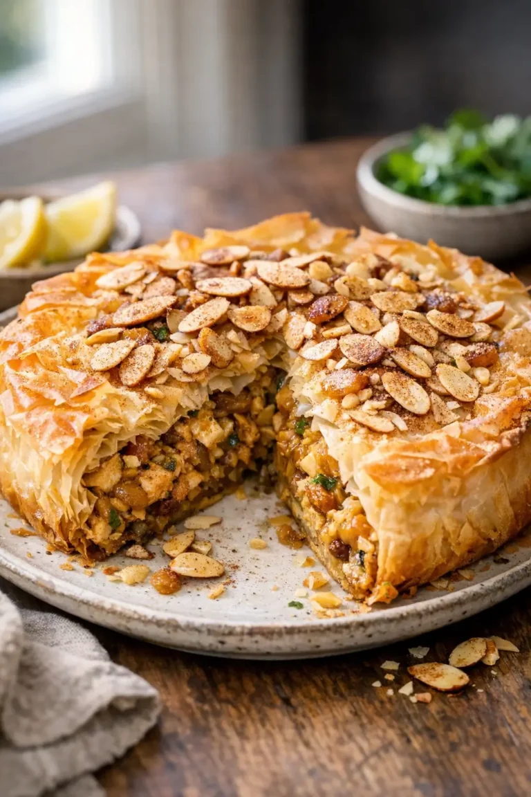 Moroccan-Style Chicken Phyllo Pie with Almond Crunch