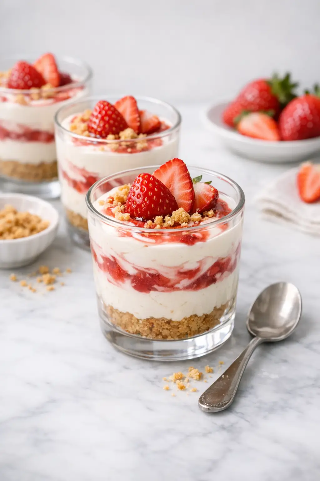 No Bake Cheesecake Cups With Strawberry Swirl