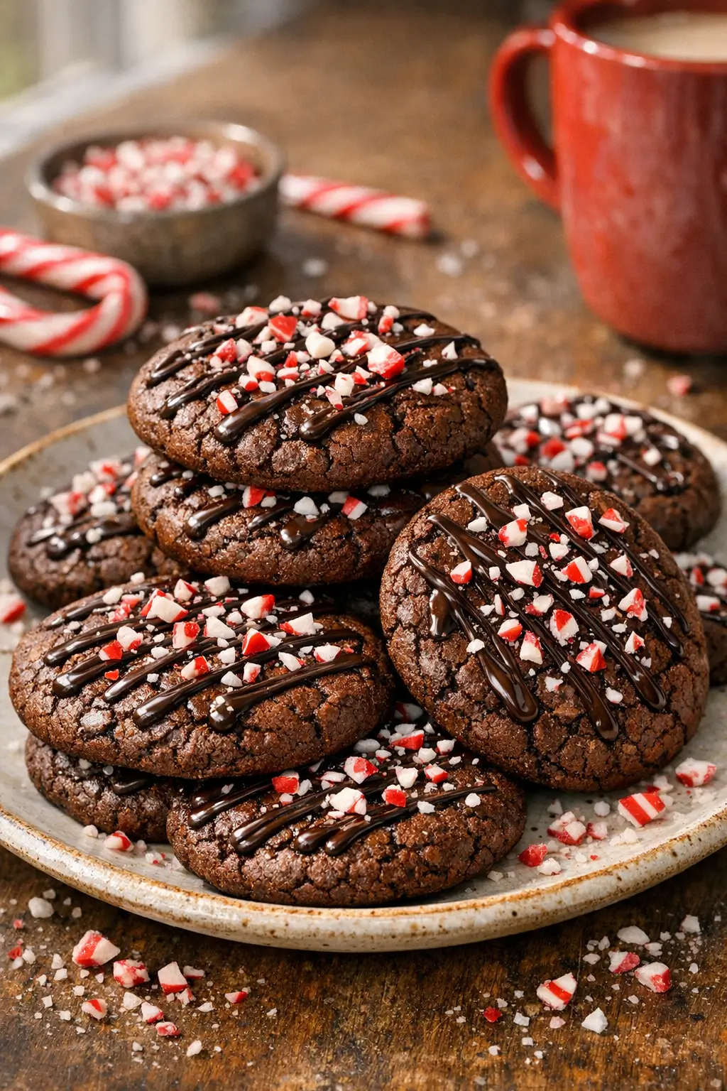 Peppermint Mocha Brownie Cookies with Espresso Crunch