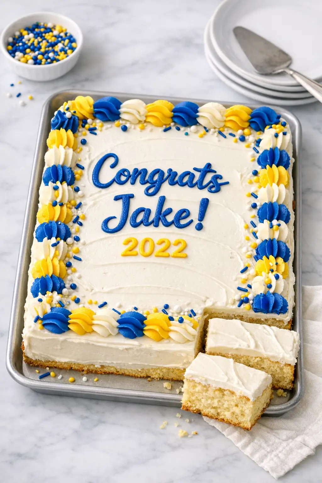 Easy Graduation Party Sheet Cake in School Colors