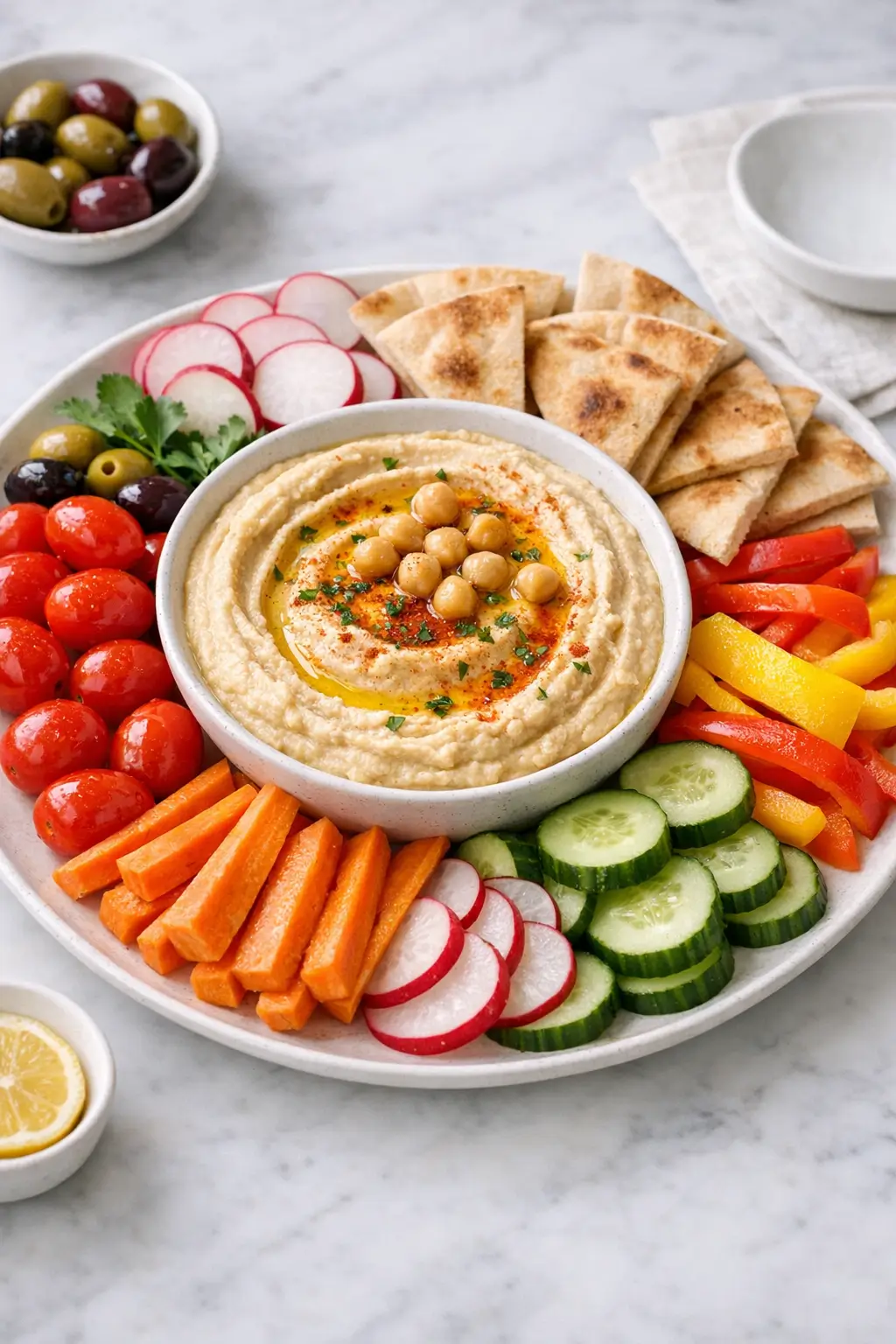 Easy Hummus Platter With Veggies and Pita