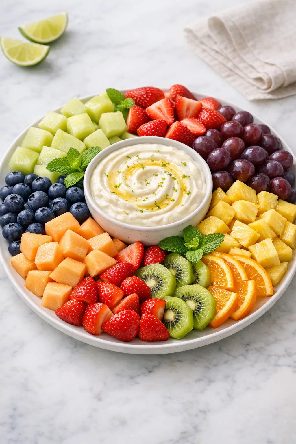 Fresh Fruit Platter With Honey Lime Dip