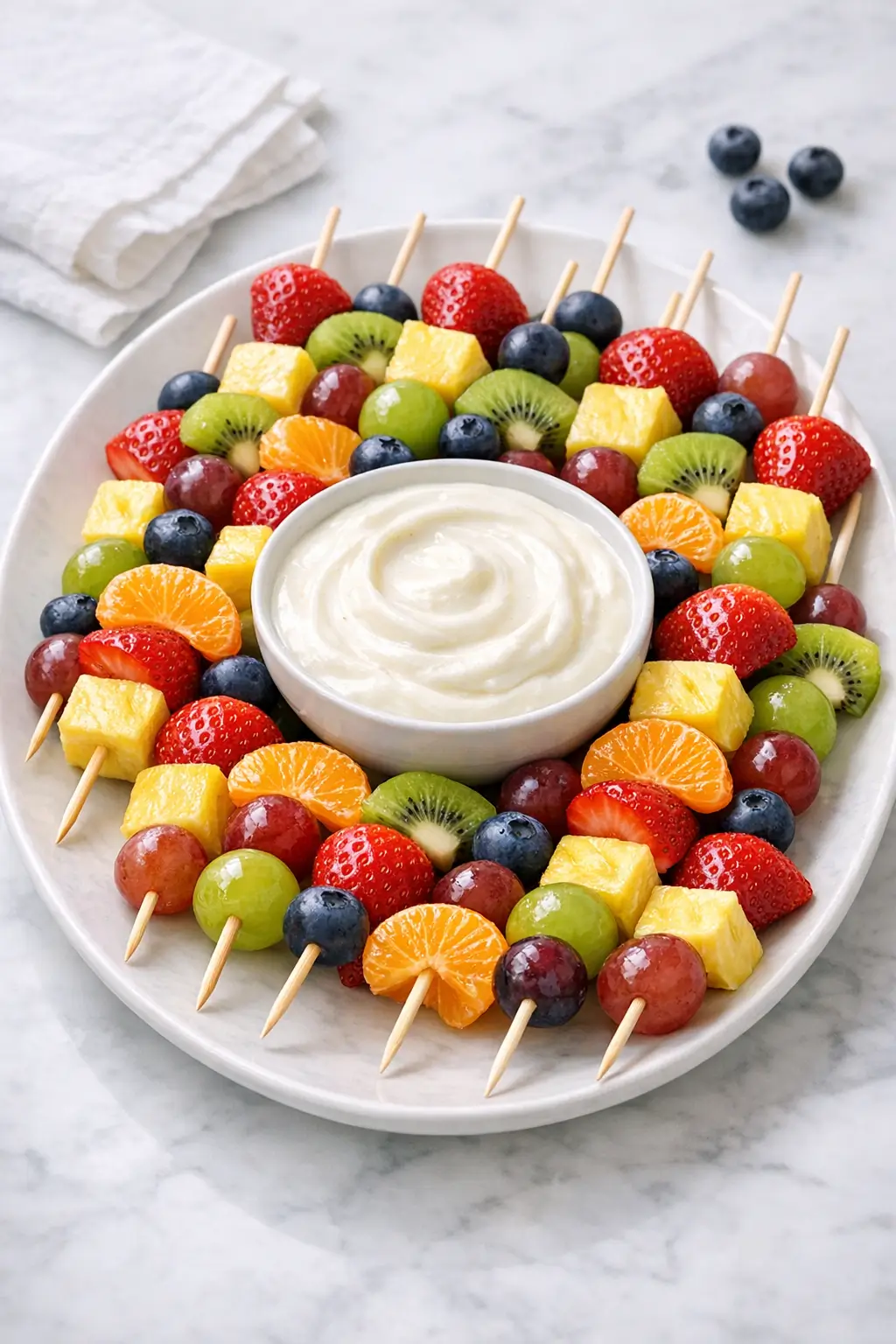Fruit Skewers with Yogurt Dip for Easy Parties