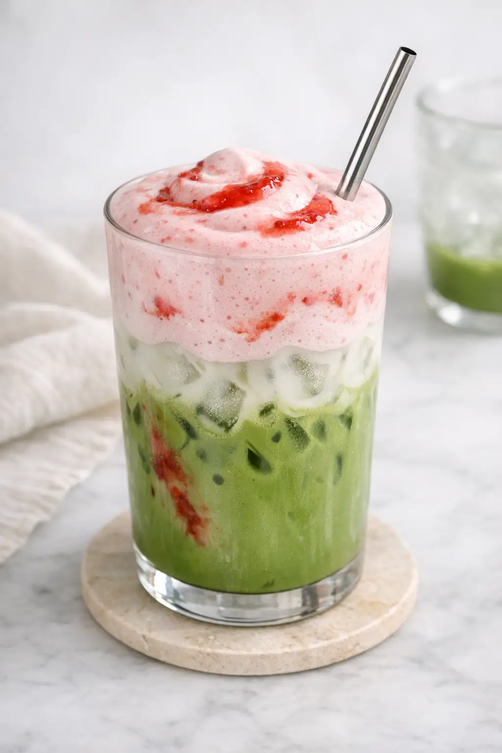 Iced Matcha Latte With Strawberry Cold Foam