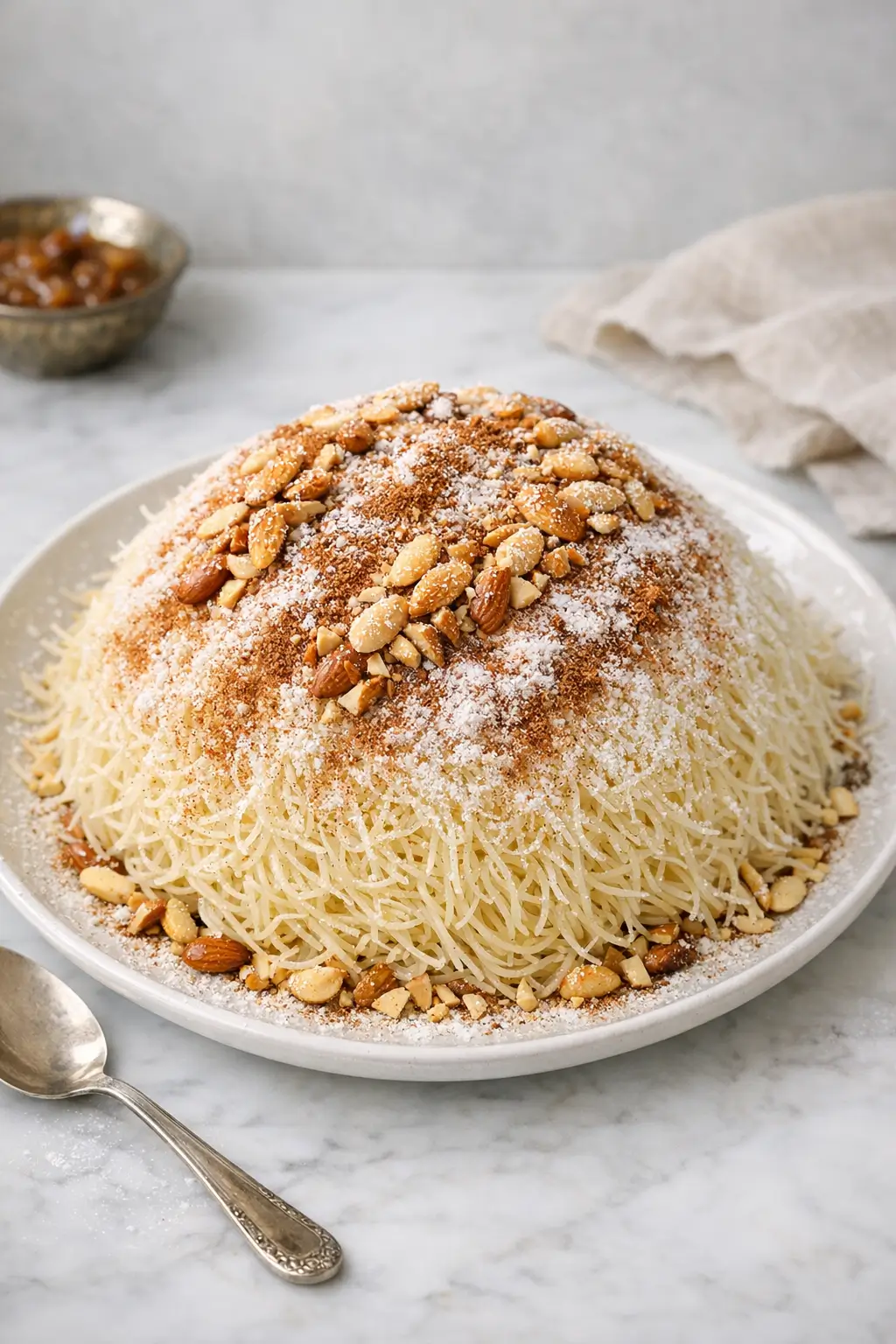 Moroccan Seffa Medfouna with Chicken and Almonds