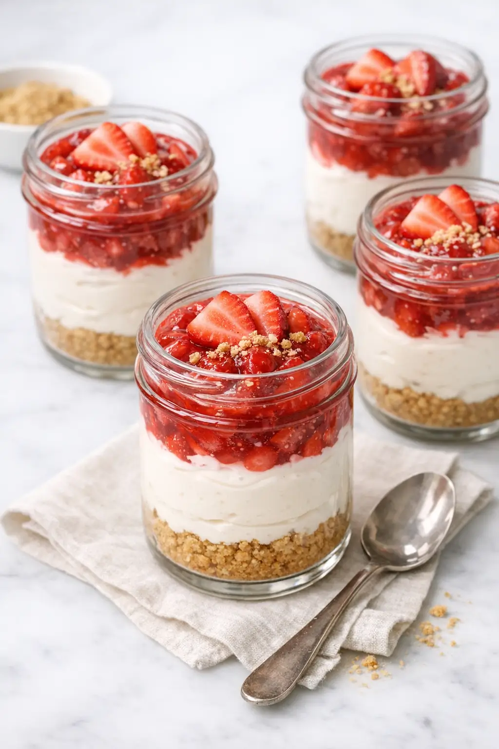No Bake Strawberry Cheesecake Jars for Easy Nights