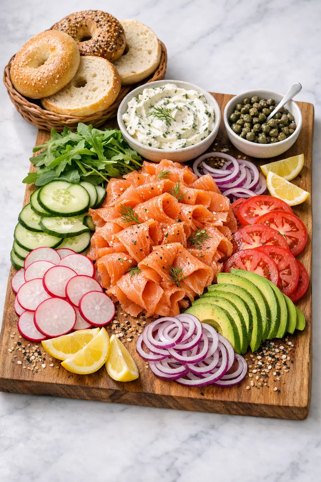 Smoked Salmon Bagel Board for Easy Home Brunch