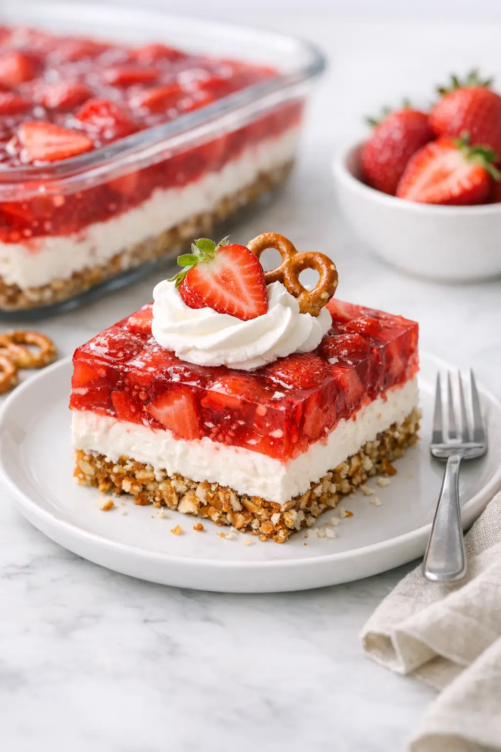 Strawberry Pretzel Salad Dessert for Easy Potlucks