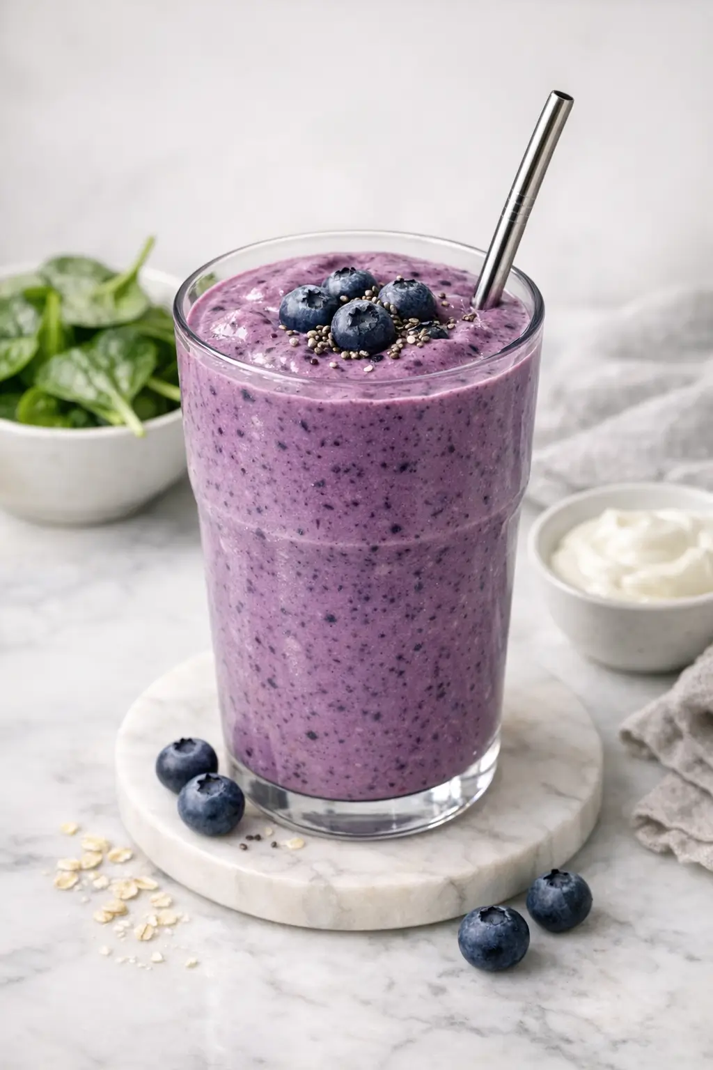 Blueberry Smoothie with Spinach and Yogurt