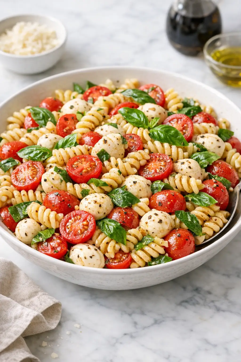 Caprese Pasta Salad with Basil and Mozzarella