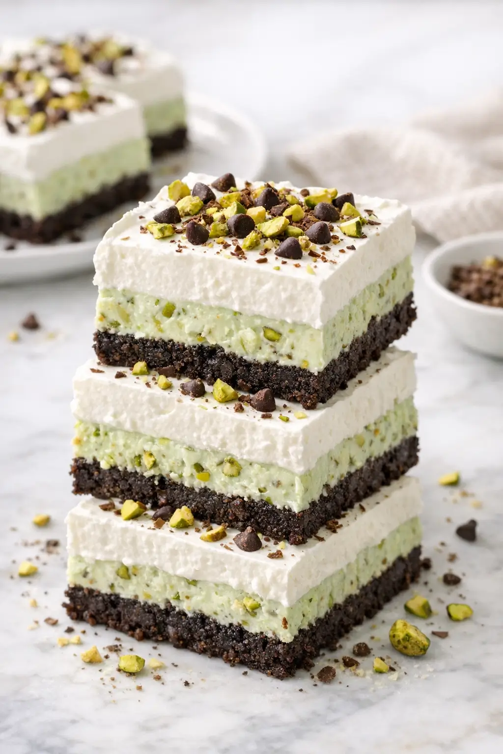 No-Bake Chocolate Pistachio Cream Pie Bars