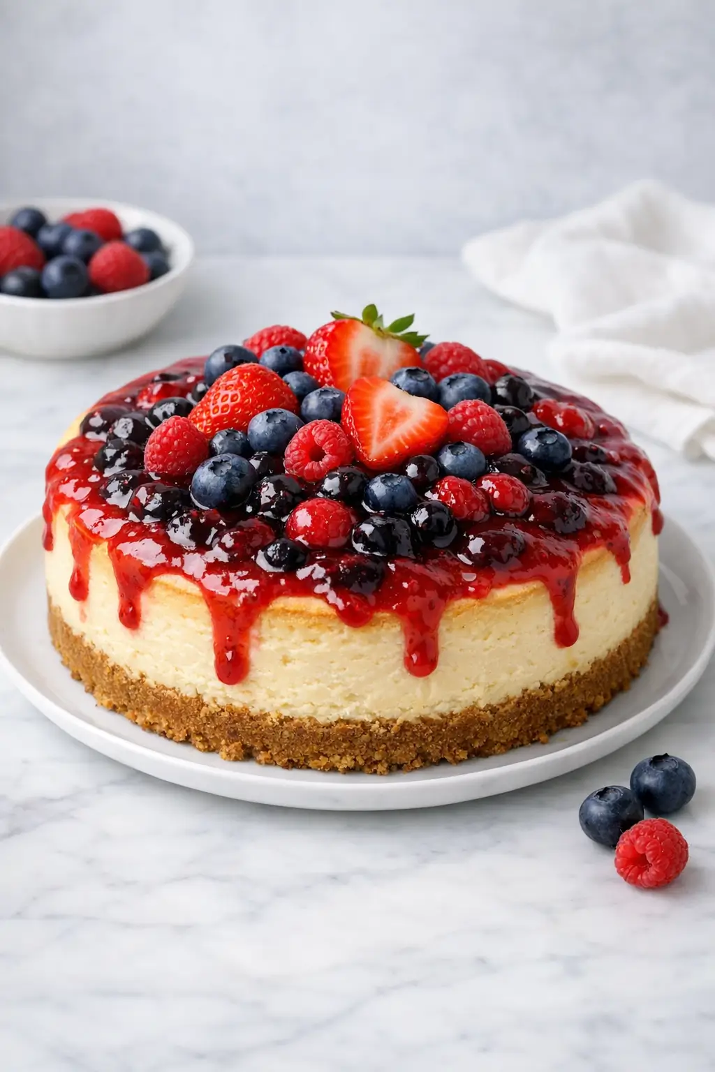 Classic Cheesecake with Berry Sauce for July 4th