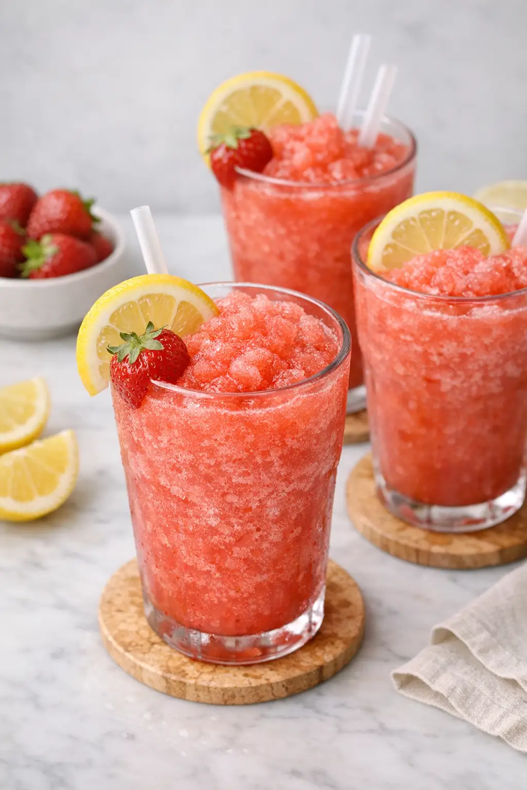 Frozen Strawberry Lemonade Slush for Hot Days