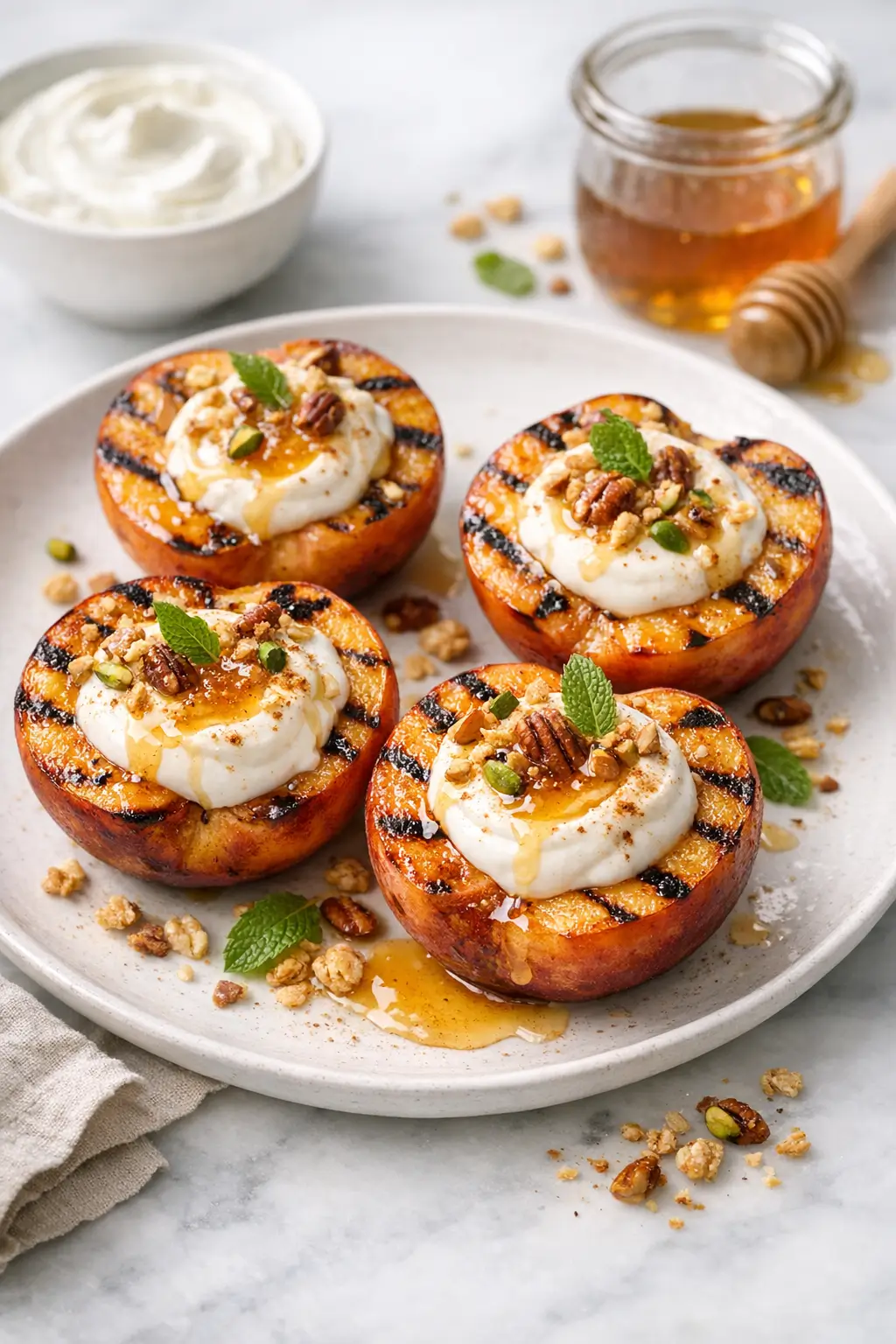 Grilled Peaches with Honey and Greek Yogurt
