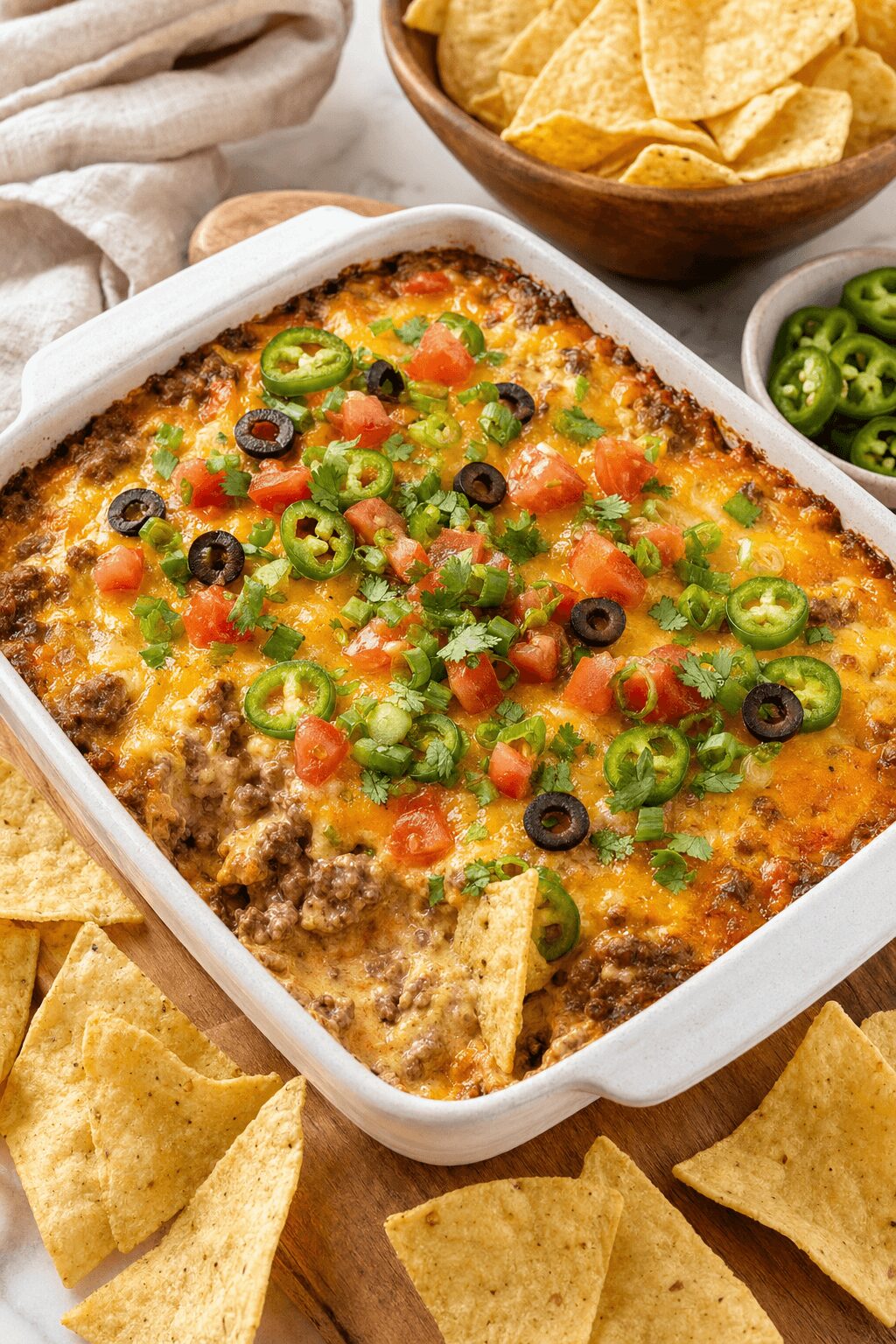 Loaded Nacho Dip with Beef and Cheese That Stays Creamy