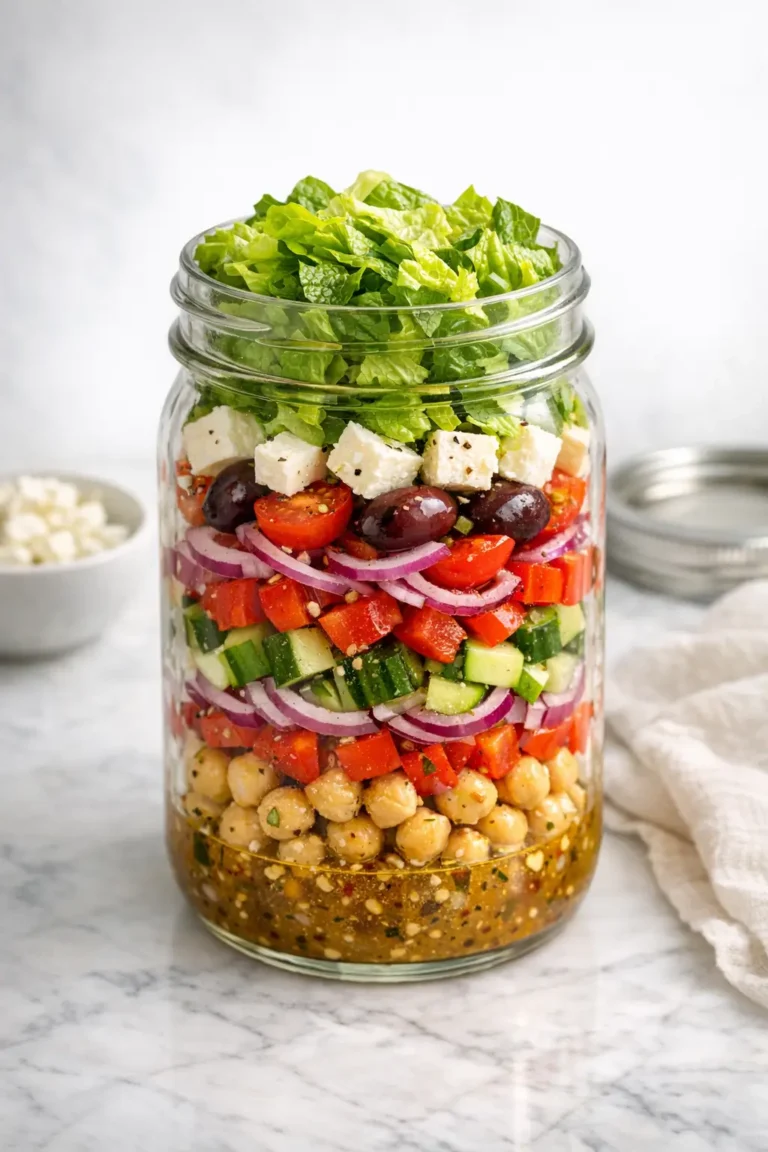 Mason Jar Greek Salad with Chickpeas for Busy Days