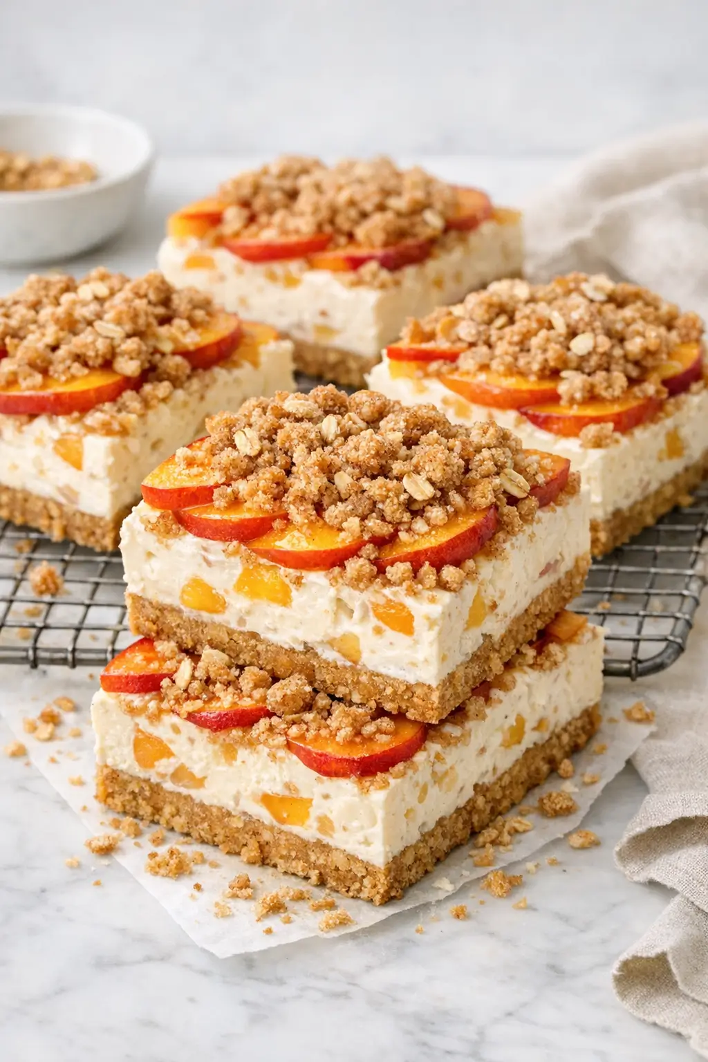 No-Bake Peach Cobbler Cheesecake Bars for Summer