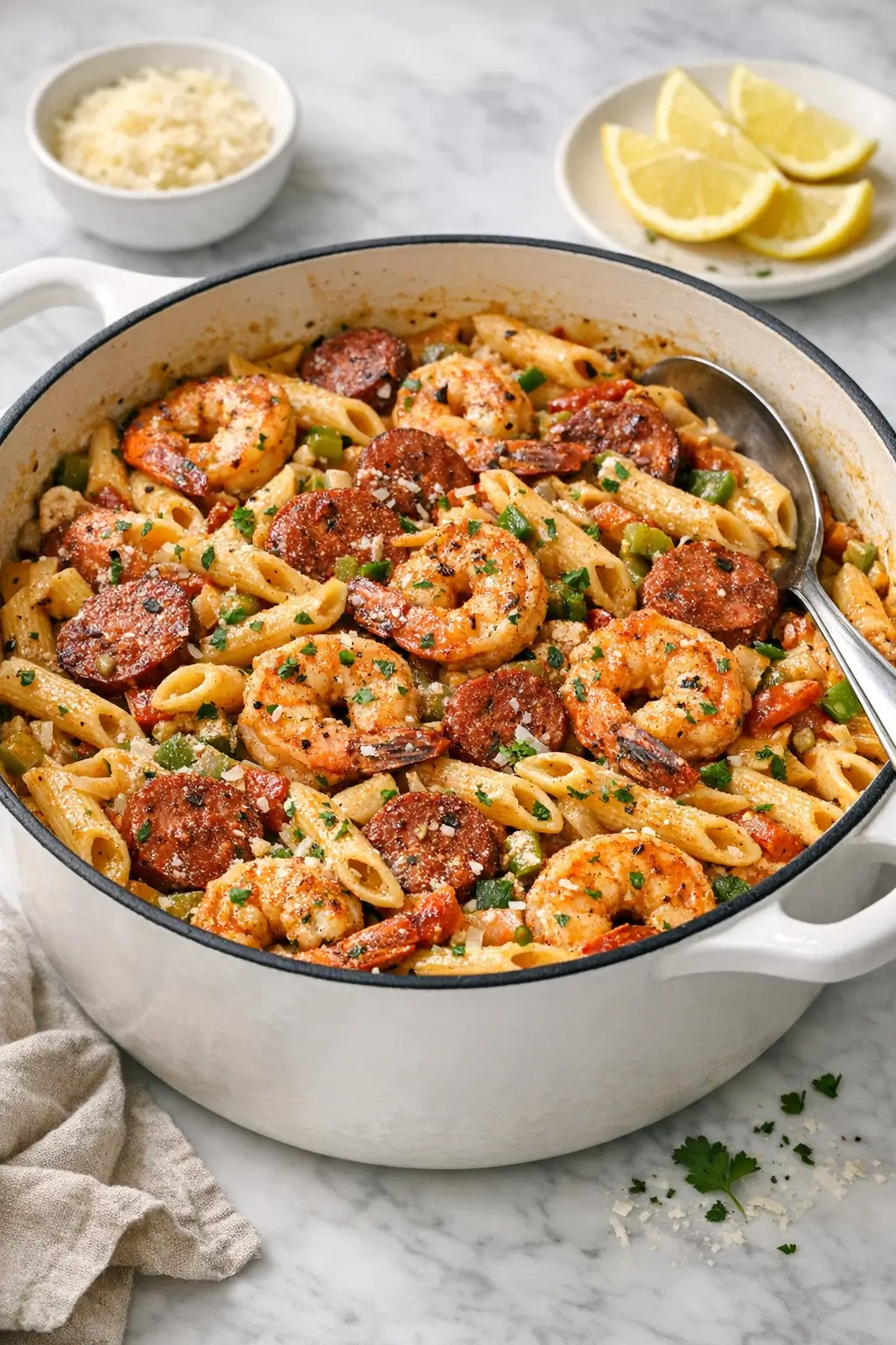One Pot Cajun Shrimp Pasta for a Crowd