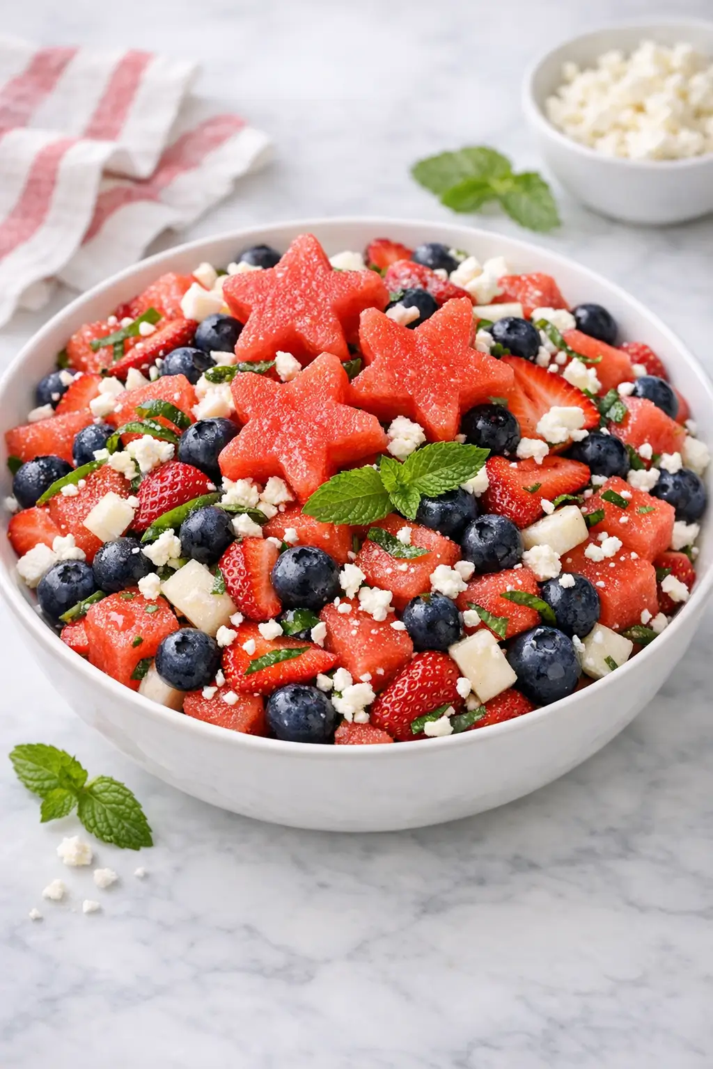 Patriotic Watermelon Fruit Salad with Mint