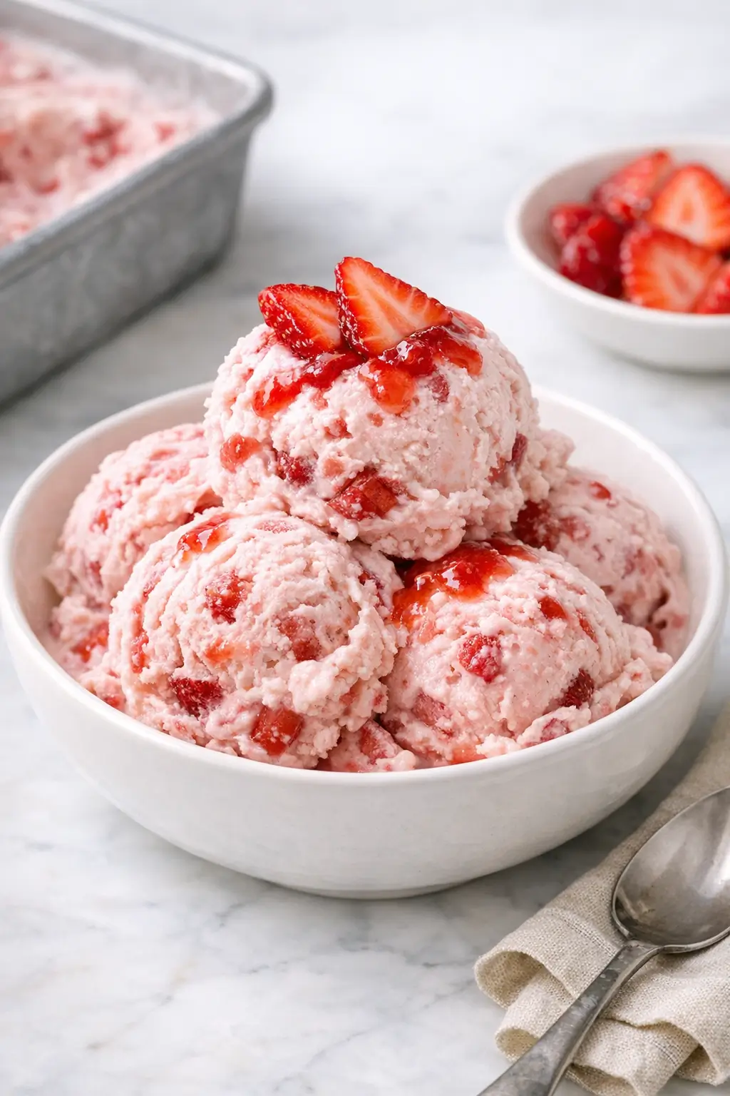 Strawberry Ice Cream with Real Fruit, No Churn Needed