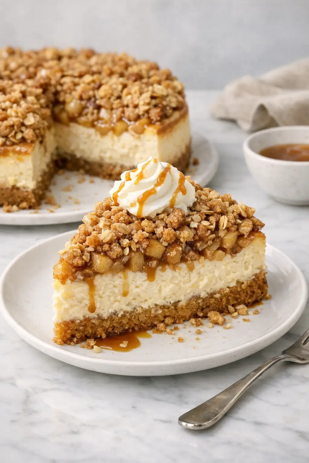 Apple Crisp Cheesecake with Oat Crumble Ease