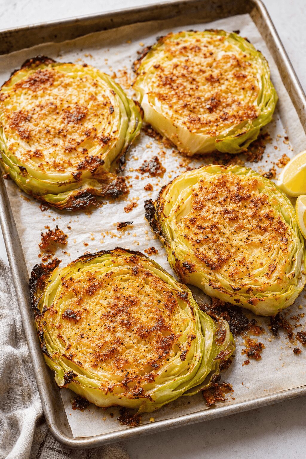 Crispy Cabbage Steaks With Garlic Parmesan Crunch