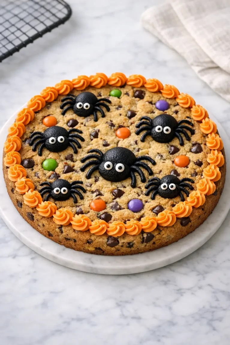 Easy Halloween Cookie Cake with Buttercream Spiders