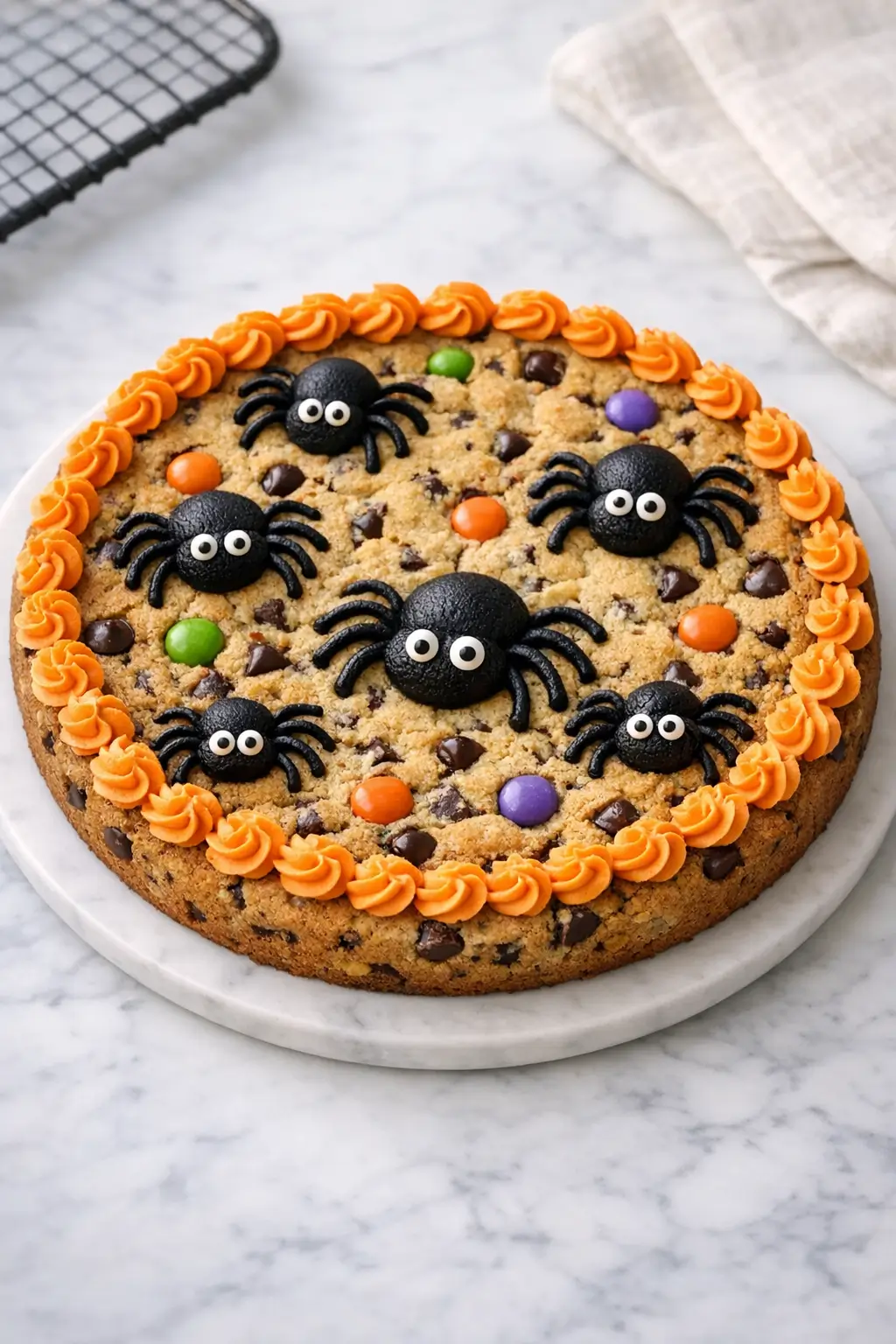 Easy Halloween Cookie Cake with Buttercream Spiders