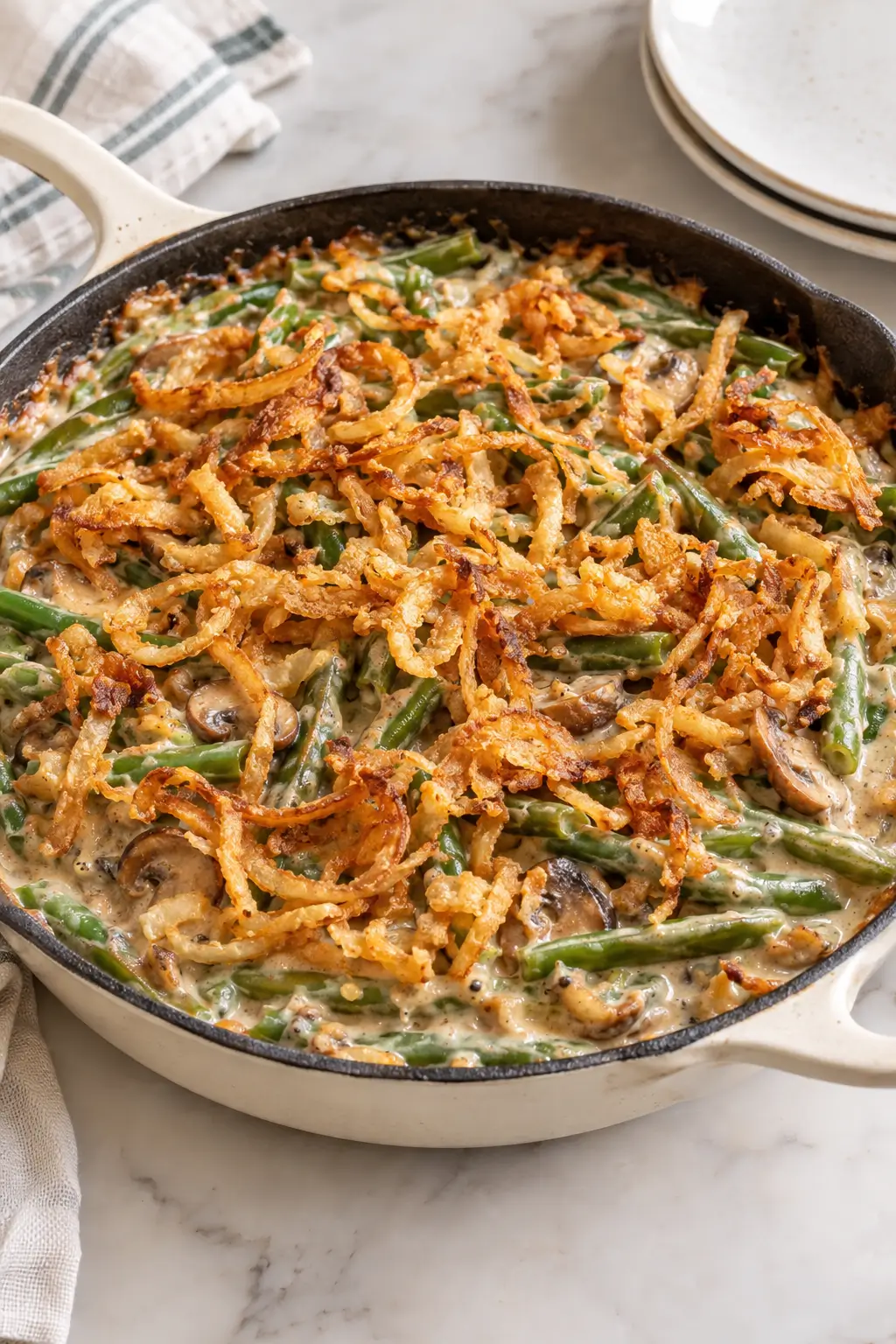Green Bean Casserole From Scratch, No Canned Soup Needed served and ready to enjoy