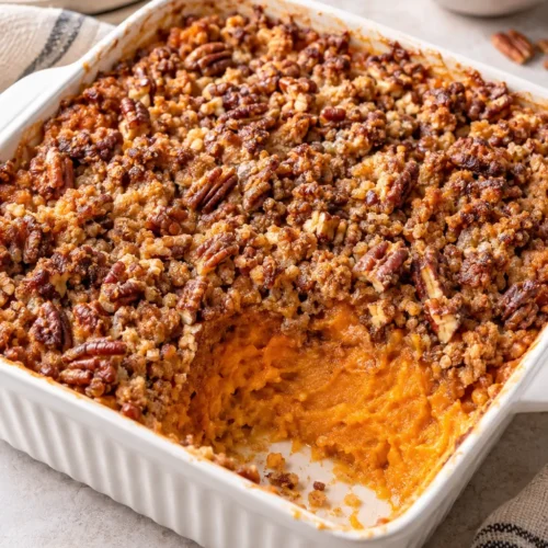 Make-Ahead Sweet Potato Casserole with Crisp Pecan Streusel