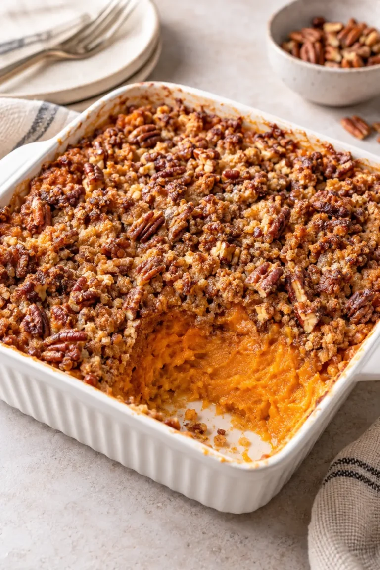 Make-Ahead Sweet Potato Casserole with Crisp Pecan Streusel